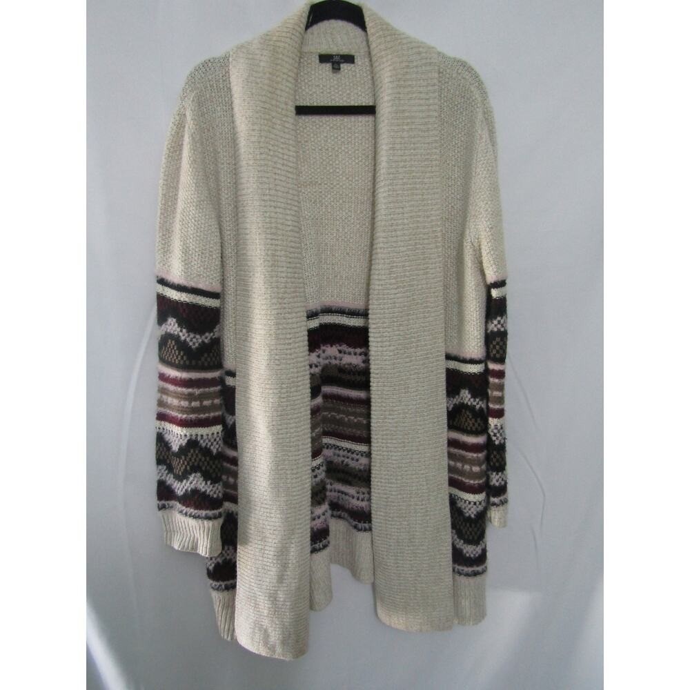 My Michelle XL Beige Cardigan Aztec Knit Open Front Sweater Boho Fair Isle Fall